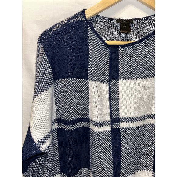 Ann Taylor Blue & White Plaid Open Front Duster Cardigan Wool Lagenlook Luxury - Picture 4 of 12